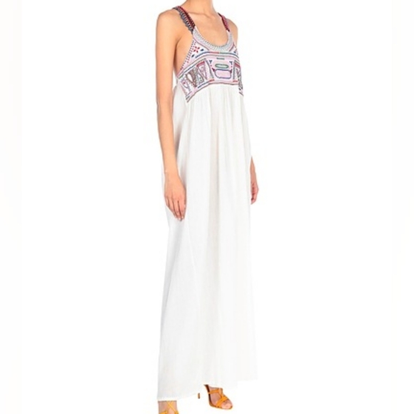 P_Jean By PINKO Embroidered Beaded Cross Back Maxi Dress Southwestern Small S - Picture 1 of 12